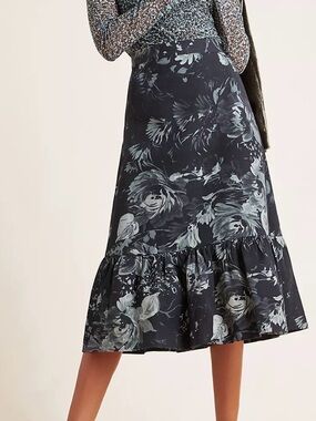 Tracy Reese Hope for flowers, Edita, black & white floral, flounced midi skirt 8